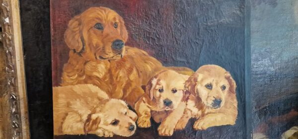 Golden Retriever oil on canvas painting